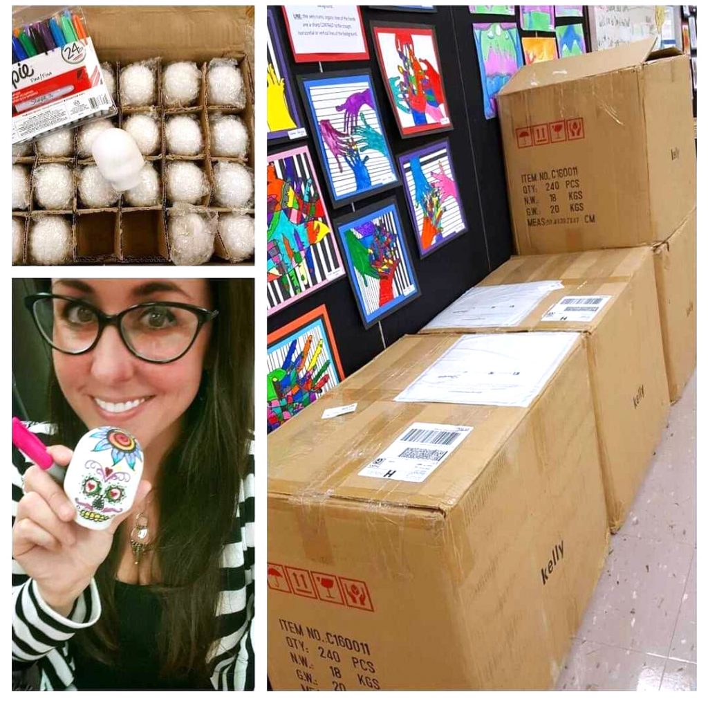 erin with skulls and boxes